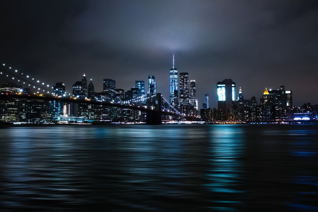 Нью-Йорк, Бруклинский Мост, Городские Огни, Ночь, Городской Пейзаж, HD, 2K, 4K, 5K
