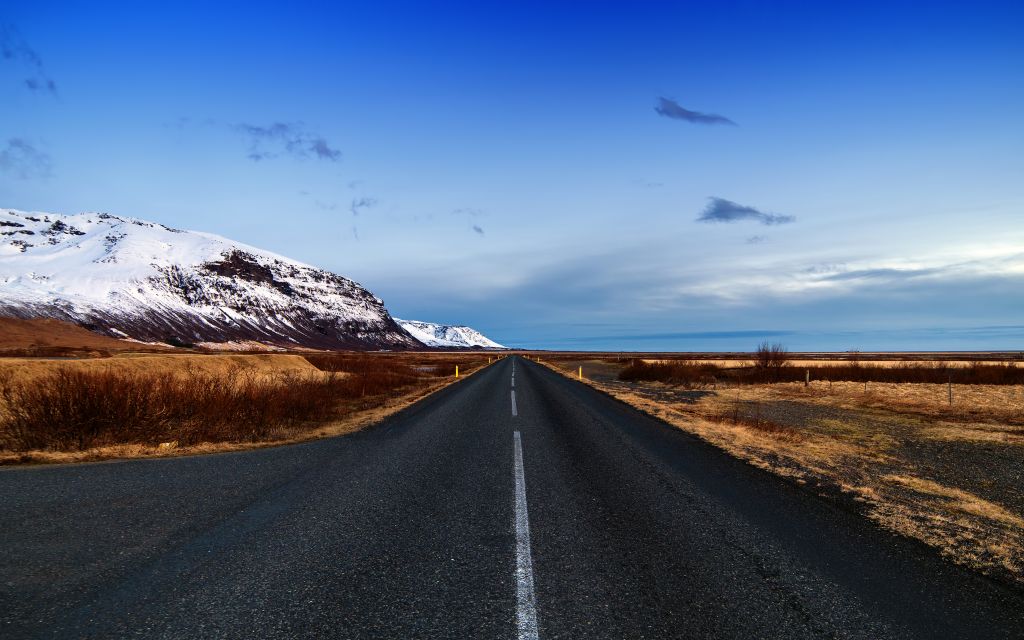 Дорога, Пейзаж, Голубое Небо, Исландия, HD, 2K, 4K