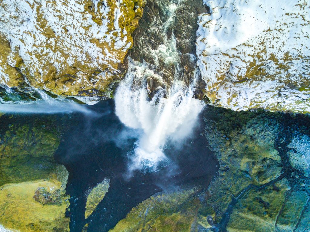 Водопад Скогафосс, Вид С Воздуха, Исландия, HD, 2K, 4K