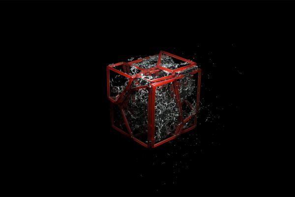 3D Cube, Всплеск, Красный, Темный Фон, HD, 2K