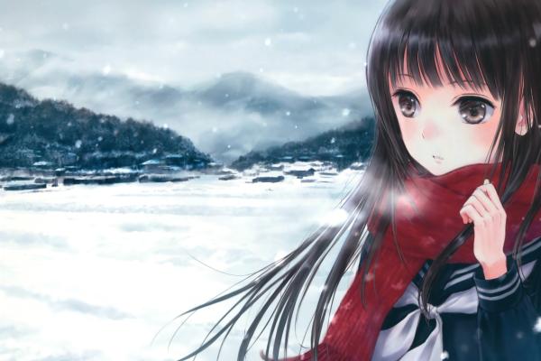 Аниме, Girl, Beauty, Winter, HD, 2K, 4K