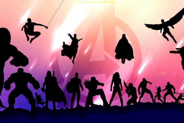 Мстители: Эндшпиль, Силуэт, Супергерои Marvel, Иллюстрация, HD, 2K