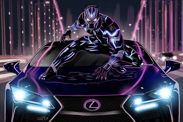 Черная Пантера, Lexus Lc 500, Artwork, Neon Art, HD, 2K