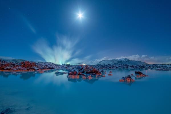 Голубая Лагуна, Лунный Свет, Исландия, HD, 2K