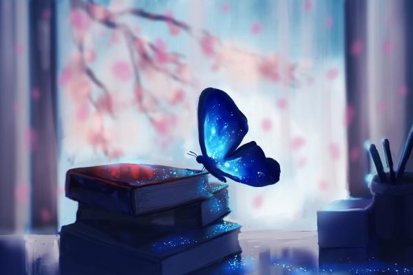 Синий, Бабочки, Книги, Фантастика, HD, 2K, 4K