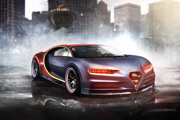 Bugatti Chiron, Супермен, Суперкар, Рендер, HD, 2K