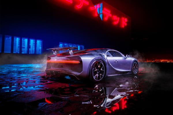 Bugatti Chiron, Неоновые Огни, HD, 2K