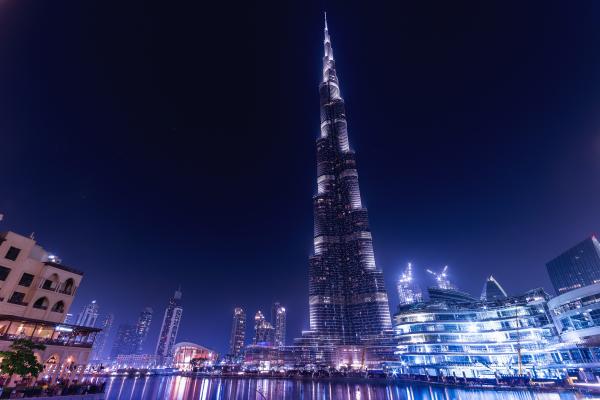 Бурдж Халифа, Бурдж Дубай, Небоскреб, Дубай, Nightscape, HD, 2K, 4K