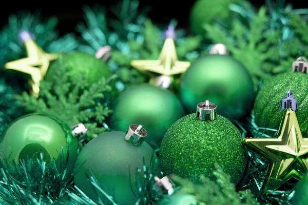 Рождество, Новый Год, Шары, Украшения, Звезда, Зелень, HD, 2K