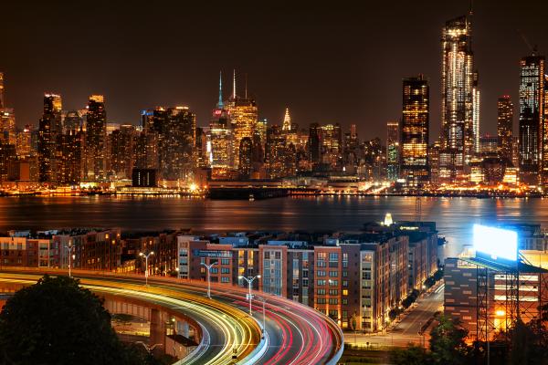 Городской Пейзаж, Нью-Джерси, Нью-Йорк, Ночной Трафик, HD, 2K, 4K