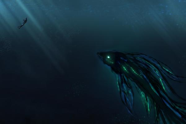 Deep Sea, Scuba Diver, Гигантское Существо, HD, 2K, 4K, 5K