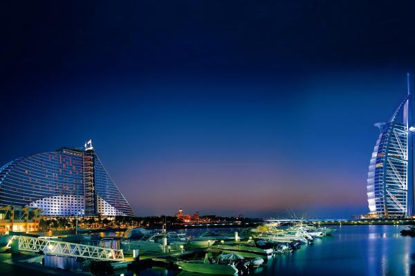 Дубай, Jumeirah Beach Hotel, Бурдж Аль Араб, Городской Пейзаж, Ночь, HD, 2K