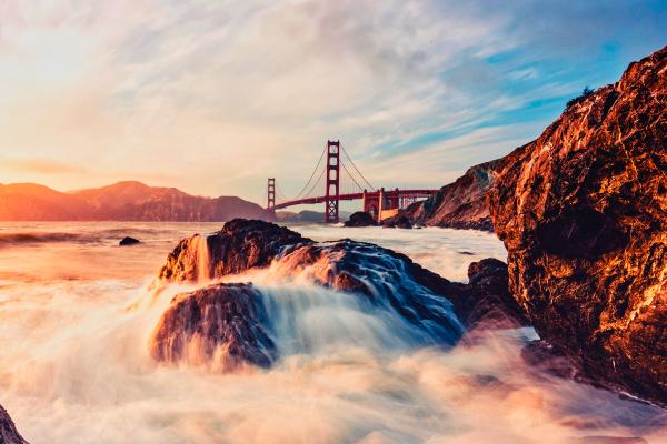 Мост Золотые Ворота, Пейзаж, Длинная Выдержка, Сумерки, Сан-Франциско, HD, 2K, 4K