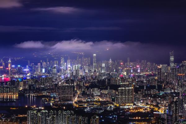 Гонконг, Городской Пейзаж, Ночь, Городские Огни, Горизонт, HD, 2K, 4K