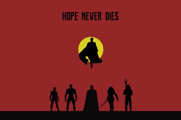 Лига Справедливости, Бэтмен, Супермен, Чудо-Женщина, Киборг, Аквамен, Вспышка, Надежда Никогда Не Умирает, Минимальная, HD, 2K, 4K, 5K, 8K
