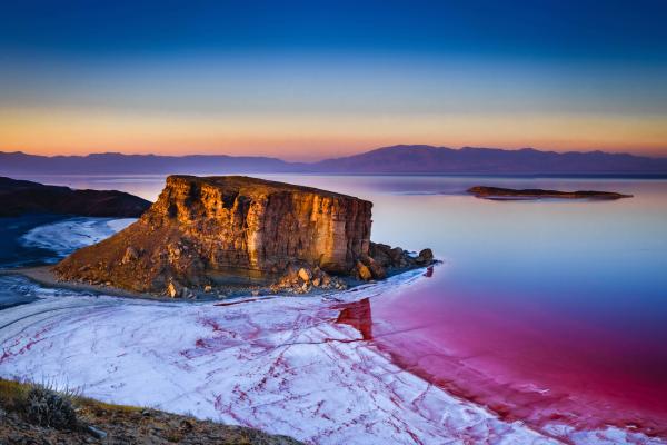 Озеро Урмия, Иран, Озеро, Вода, Восход, Скала, HD, 2K, 4K, 5K