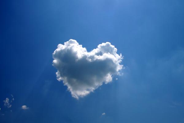 Влюбленное Сердце, Облака, Голубое Небо, HD, 2K