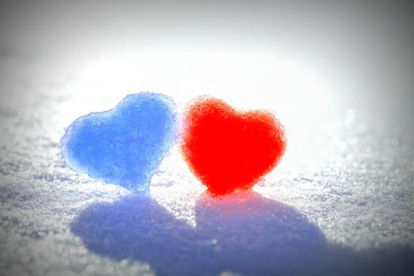 Love Hearts, Frozen Hearts, Синий, Красный, Снег, HD, 2K