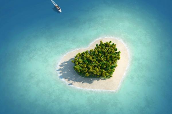 Любовный Образ, Сердце, Остров, Океан, HD, 2K