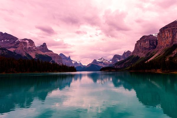 Озеро Малин, Горы, Размышления, Национальный Парк Джаспер, Альберта, Канада, HD, 2K