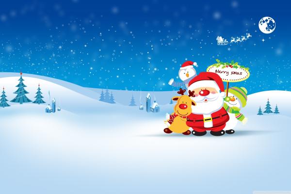 Счастливого Рождества, Дед Мороз, Снеговик, HD, 2K
