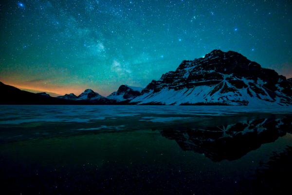 Млечный Путь, Звездное Небо, Ночь, Озеро Боу, Пейзаж, Национальный Парк Банф, Скалистые Горы Канады, Альберта, Канада, HD, 2K, 4K, 5K