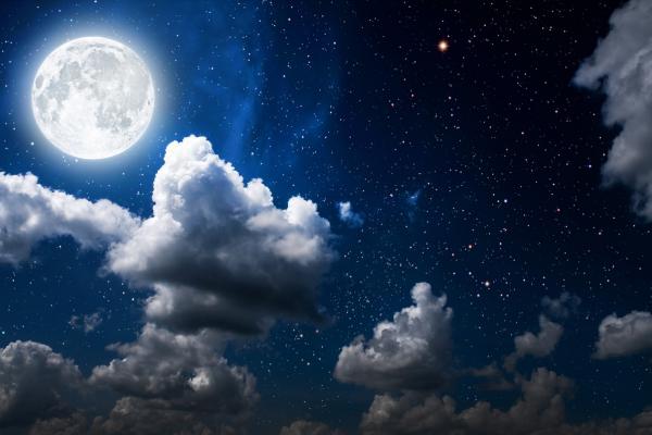 Луна, Облака, Небо, Полная Луна, HD, 2K