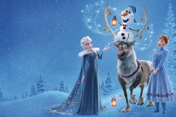 Olafs Frozen Adventure, Эльза, Анна, Зима, Олень, Снег, HD, 2K, 4K
