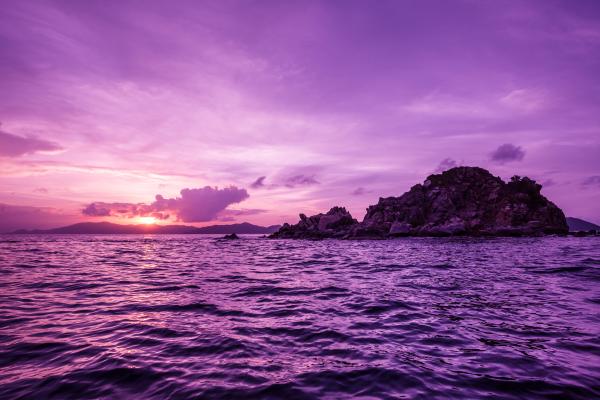 Остров Пеликан, Фиолетовый, Морской Пейзаж, Британские Виргинские Острова, HD, 2K, 4K, 5K