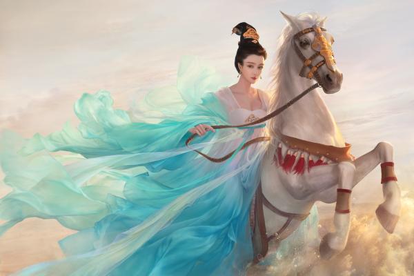 Принцесса, Белый Конь, Фан Бингбинг, Произведение Искусства, HD, 2K