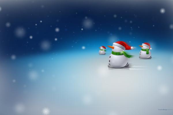 Снеговики, Зима, Снегопад, Рождество, HD, 2K