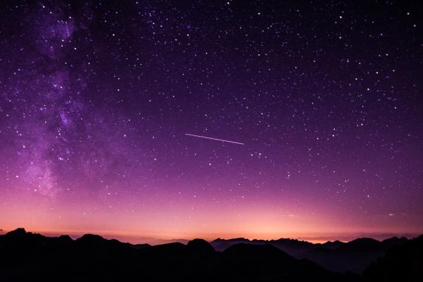 Звездное Небо, Ночь, Пурпурное Небо, Сумерки, Горы, HD, 2K