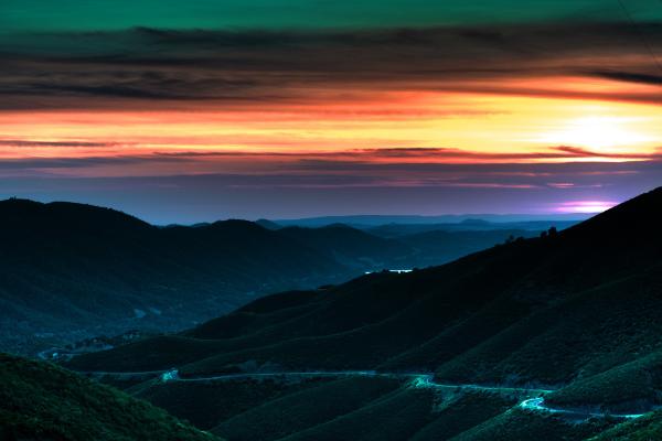 Закат, Красочный, Долина Напа, HD, 2K