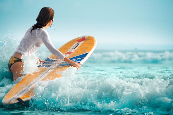 Surfboard, Пляж, Девушка, HD, 2K