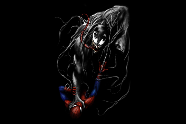 Venom, Человек-Паук, Черный, Темный Фон, Минимальный, HD, 2K, 4K