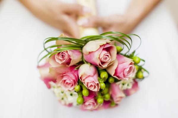 Свадебный Букет, Невеста, Букет Цветов, Розовые Розы, 4К, HD, 2K, 4K