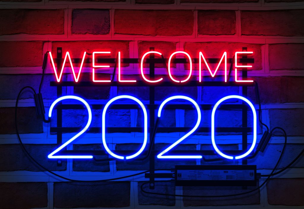 2020 Новый Год, С Новым Годом, Добро Пожаловать, Неоновая Вывеска, HD, 2K, 4K
