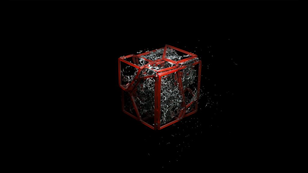 3D Cube, Всплеск, Красный, Темный Фон, HD, 2K