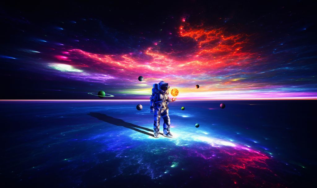 Астронавт, Dream, Surreal, Красочный, Планеты, HD, 2K