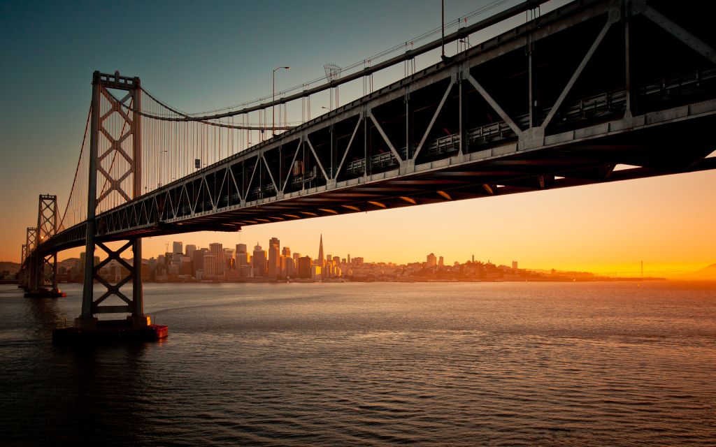 Мост Через Залив, Городской Пейзаж, Закат, Рассвет, Сан-Франциско, Окленд, HD, 2K