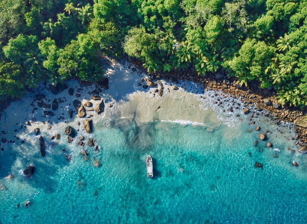Пляж, Вид С Воздуха, Силуэт Острова, Сейшельские Острова, HD, 2K, 4K