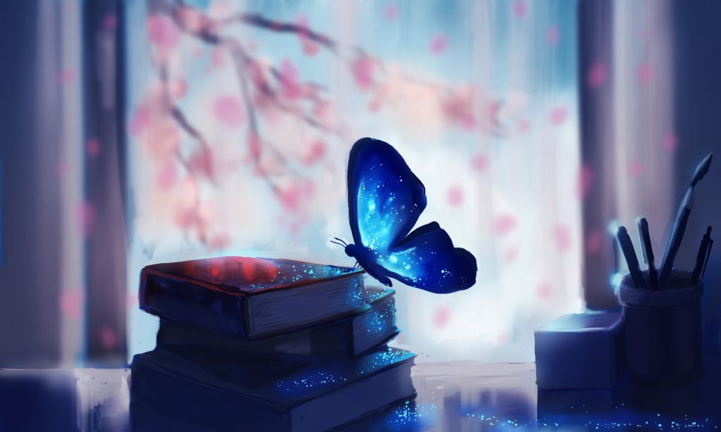 Синий, Бабочки, Книги, Фантастика, HD, 2K, 4K