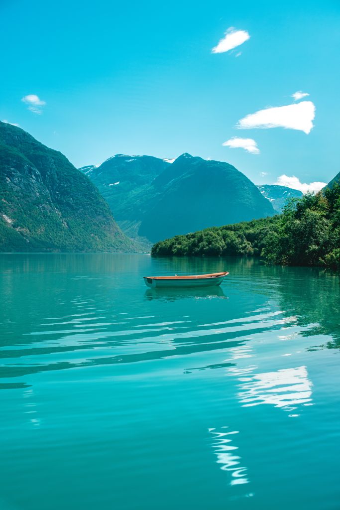 Лодка, Озеро, Гора, Отдых, Норвегия, HD, 2K, 4K