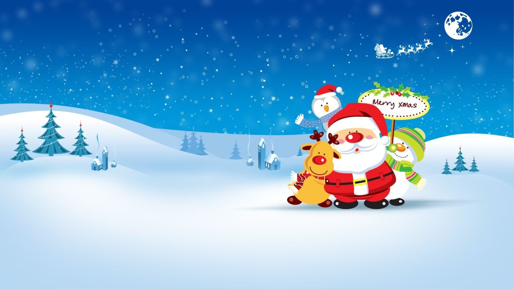 Рождество, Новый Год, Санта, Олень, Снеговик, Пингвин, Зима, HD, 2K