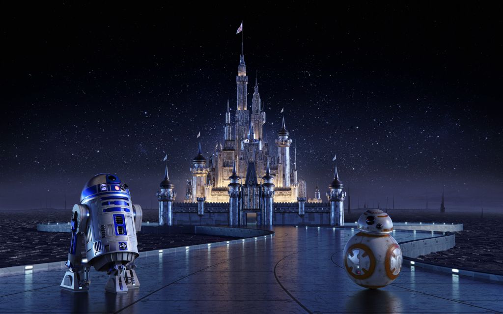 Замок Диснея, R2-D2, Bb-8, Звездные Войны, Замок Золушки, HD, 2K