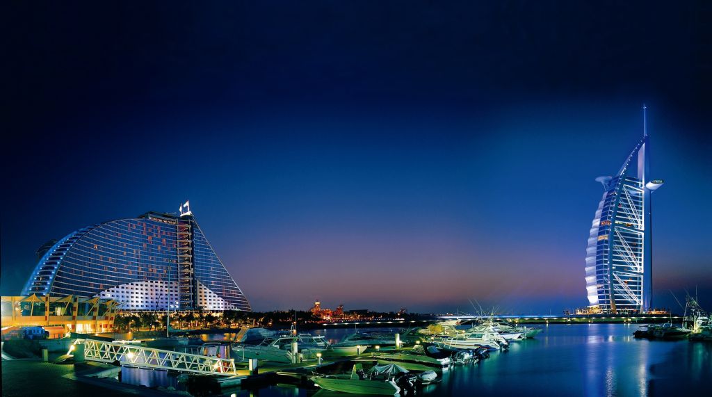 Дубай, Jumeirah Beach Hotel, Бурдж Аль Араб, Городской Пейзаж, Ночь, HD, 2K