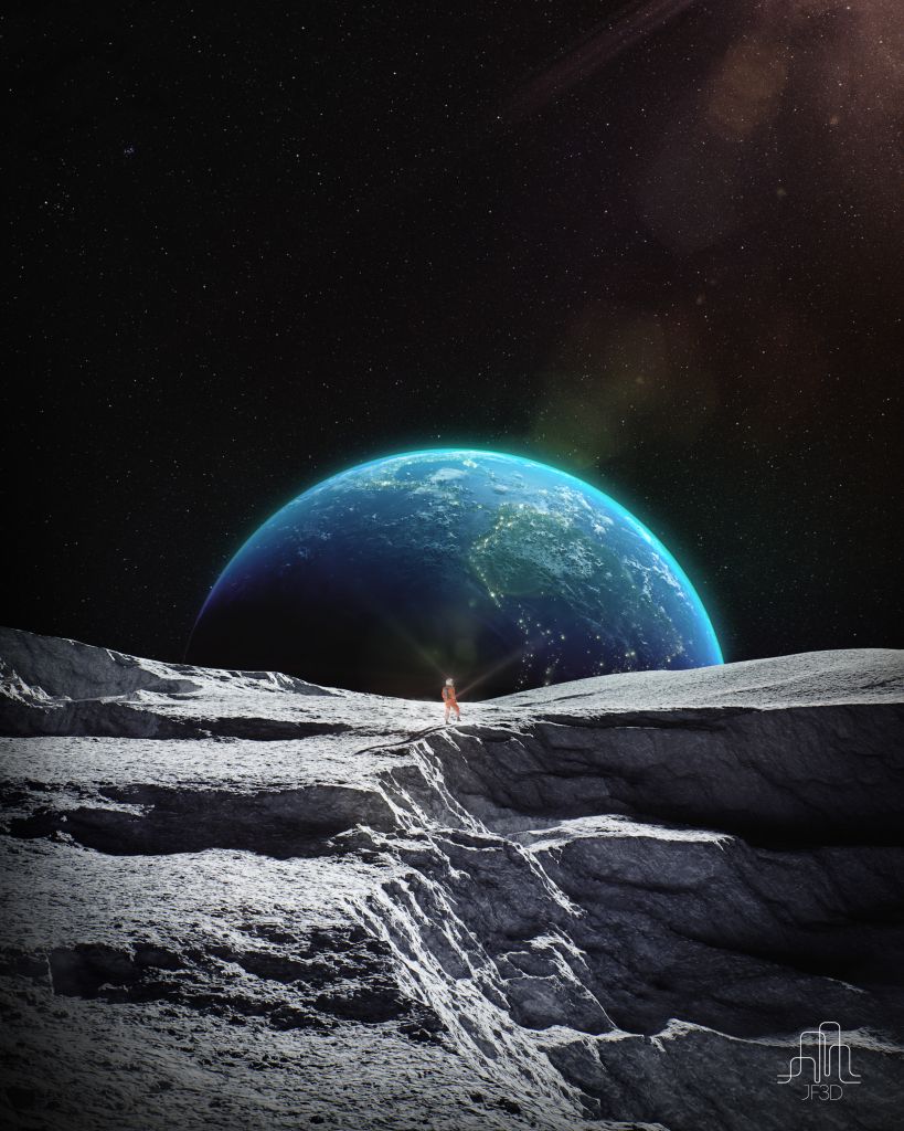 Земля, Астронавт, Луна, Космос, HD, 2K