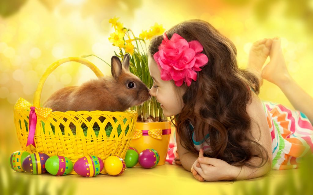 Пасхальные Яйца, Пасхальный Кролик, Милая Девушка, HD, 2K