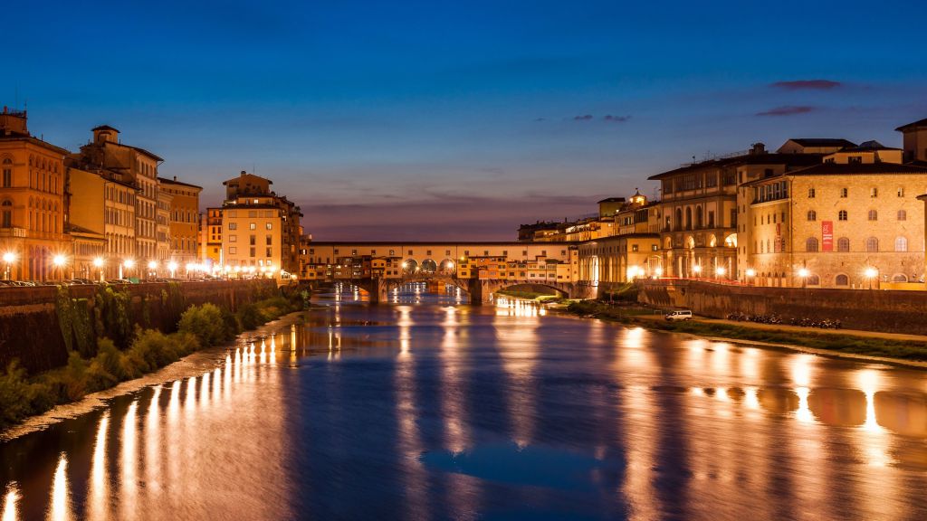 Флоренция, Италия, Ночь, Туризм, Путешествие, HD, 2K, 4K