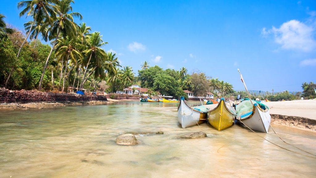 Гоа, Индия, Индийский Океан, Пальмы, Лодки, Путешествия, Туризм, Лучшие Пляжи Мира, HD, 2K, 4K